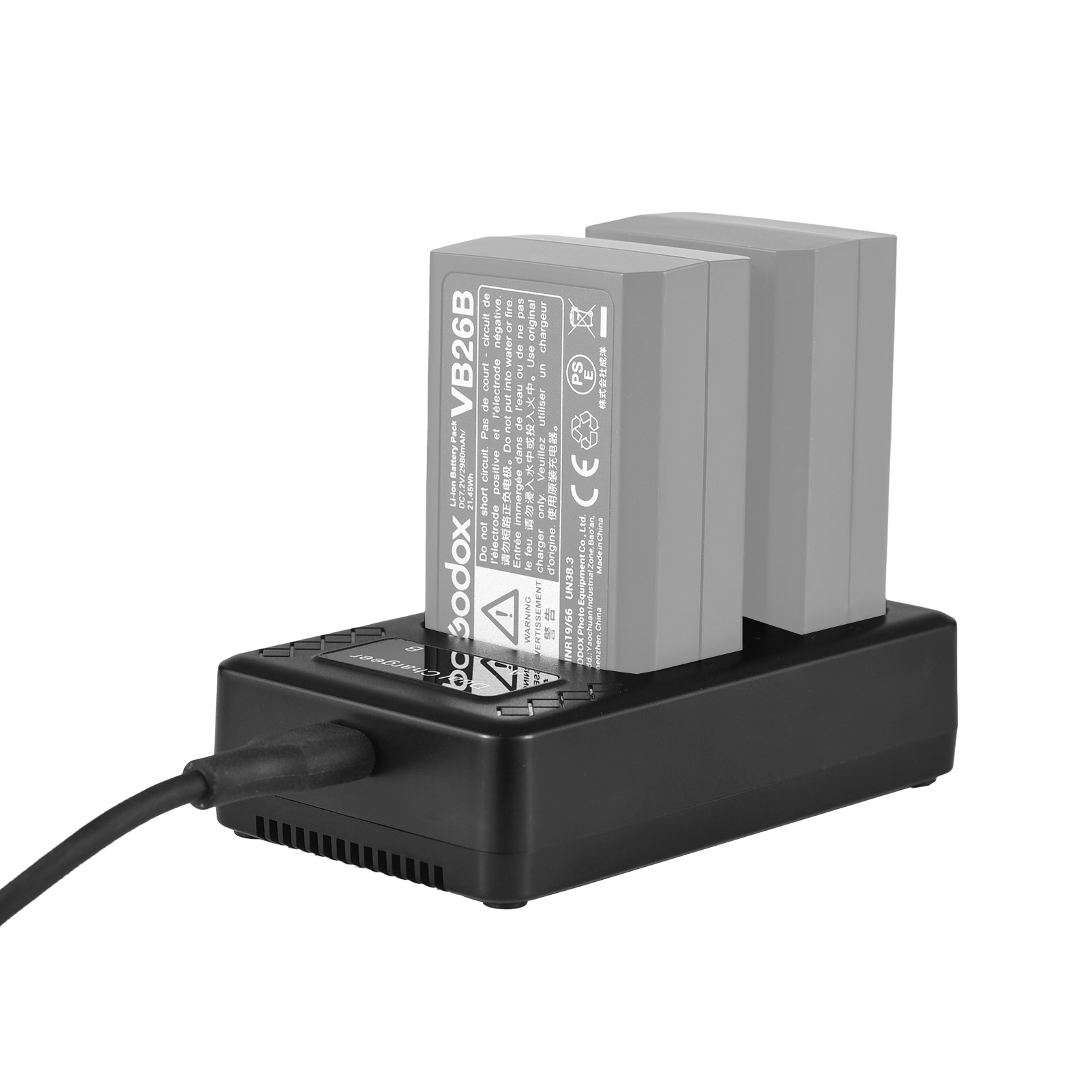 Usb Charger Dynamo - เครื่องชาร์จแบตเตอรี่แบบพกพา 2 ช่องสำหรับแบตเตอรี่แฟลช Godox V1/ V860III